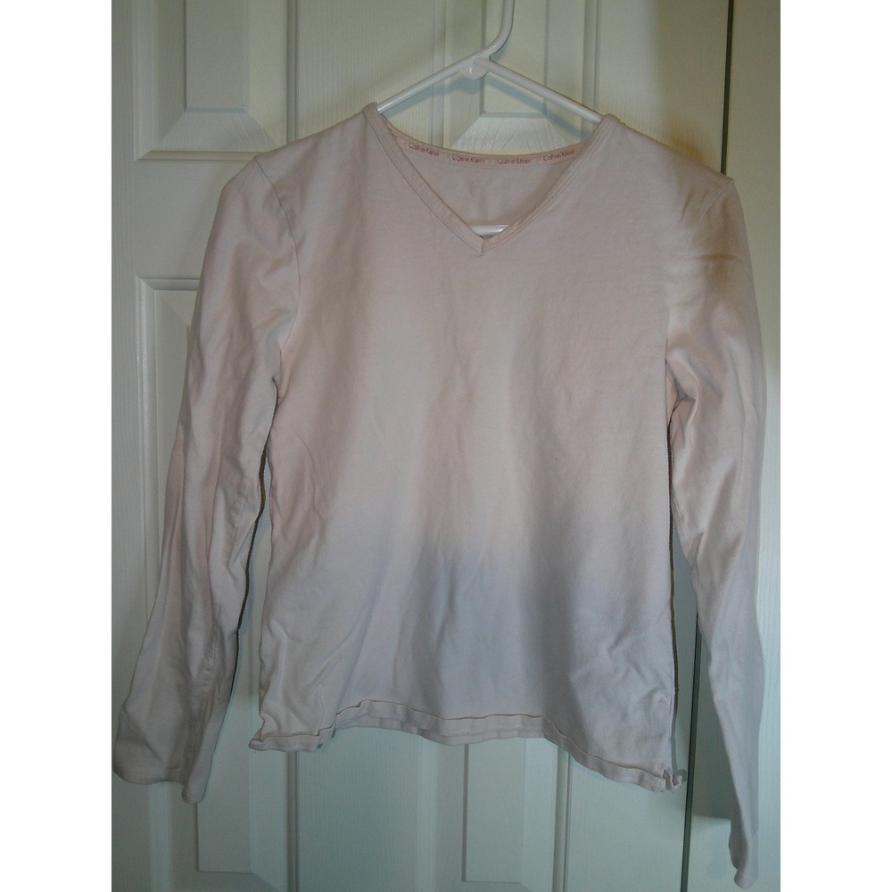 Vintage Calvin Klein‎ V-Neck Long Sleeve Top Basic Tee Casual Everyday Small
